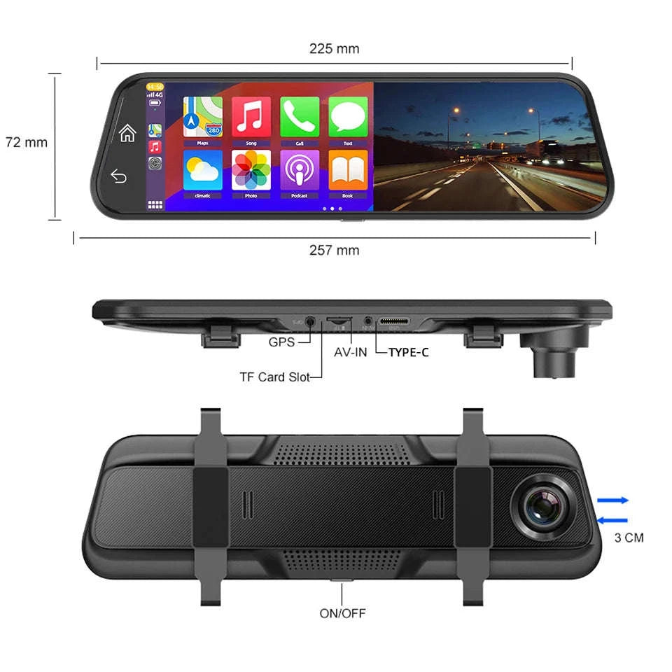 4K Touch Screen Car Dash Cam with Rear Camera-A54-6M RCC-GPS / 128G