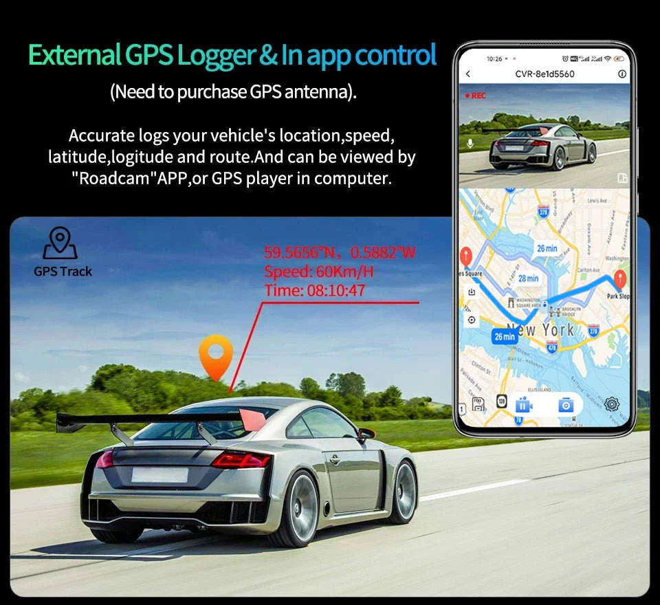 4K Touch Screen Car Dash Cam with Rear Camera-A54-6M RCC-GPS / 128G