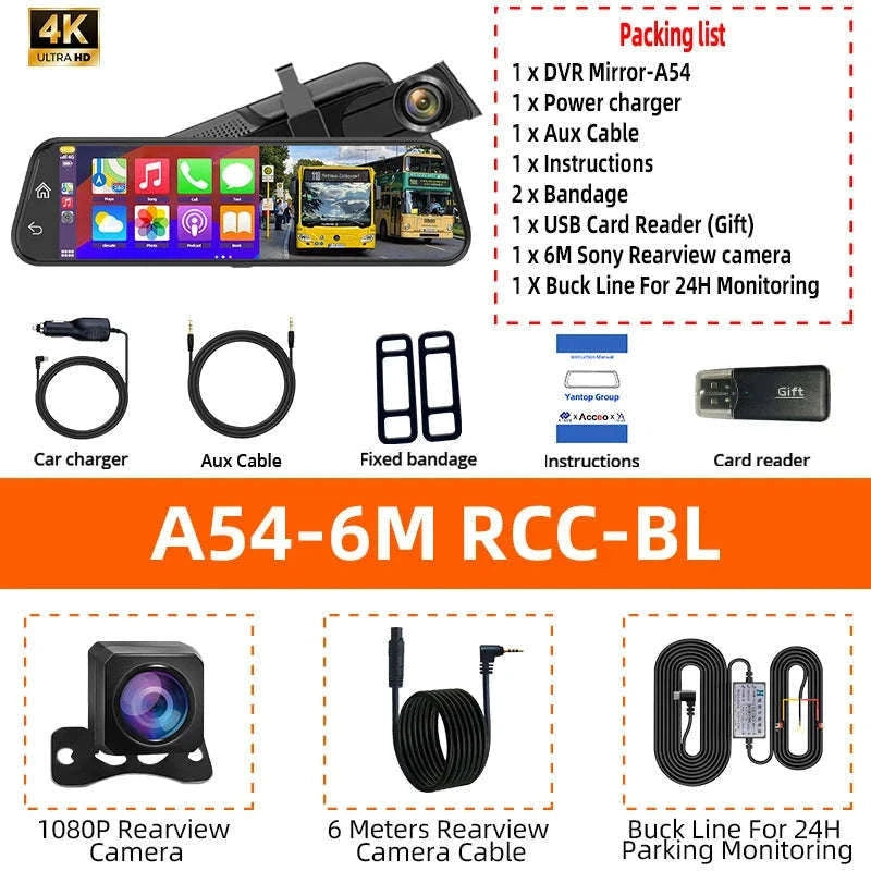4K Touch Screen Car Dash Cam with Rear Camera-A54-6M RCC-GPS / 128G