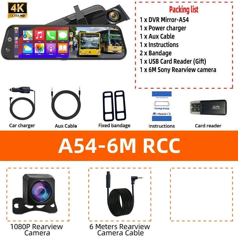 4K Touch Screen Car Dash Cam with Rear Camera-A54-6M RCC-GPS / 128G