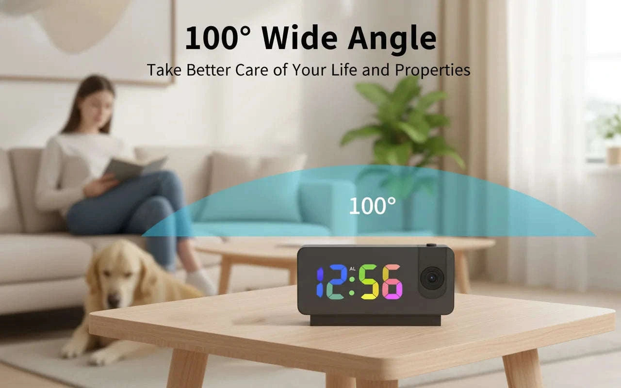 4K UHD WiFi Alarm Clock Camera with Time Projection Screen-China Mainland