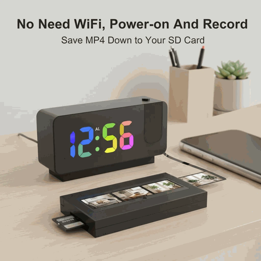 4K UHD WiFi Alarm Clock Camera with Time Projection Screen-China Mainland