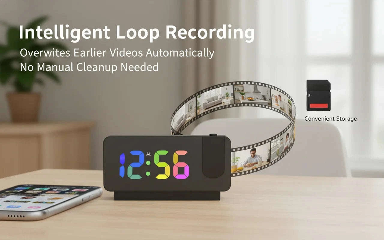 4K UHD WiFi Alarm Clock Camera with Time Projection Screen-China Mainland