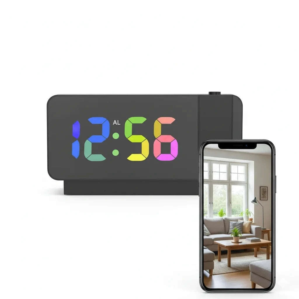 4K UHD WiFi Alarm Clock Camera with Time Projection Screen-China Mainland