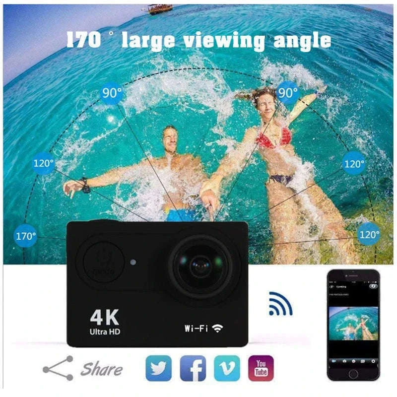 4K Underwater Action Camera with WiFi, Loop Recording-Blue