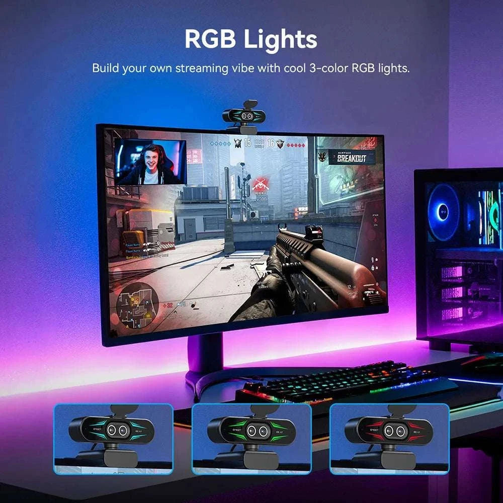 4K Webcam with Autofocus, Dual Mics & RGB Light for Streaming-4K Webcam / China Mainland