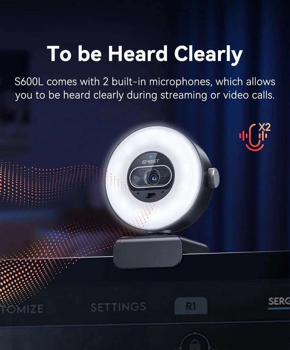 4K Webcam with Ring Light Autofocus 1080P 60FPS USB Camera-S600L 4K Webcam / China Mainland
