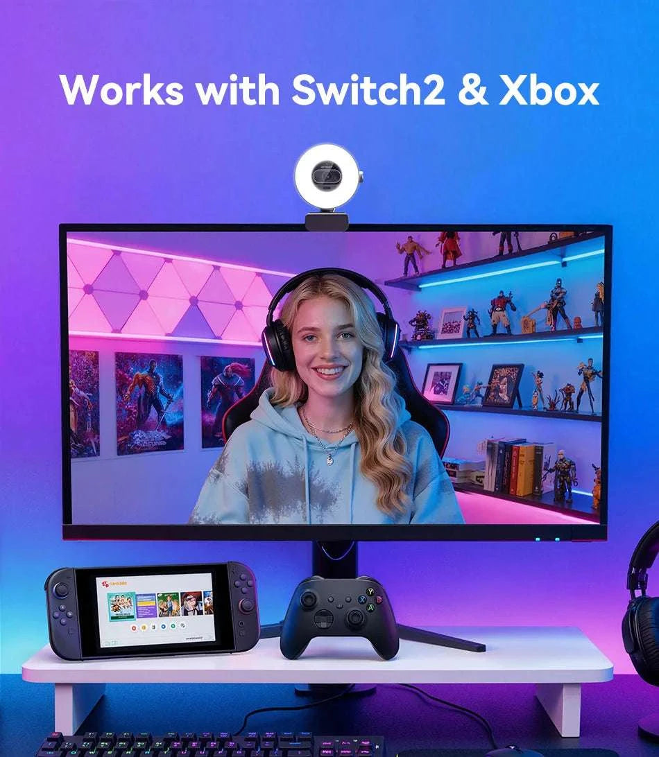 4K Webcam with Ring Light Autofocus 1080P 60FPS USB Camera-S600L 4K Webcam / China Mainland