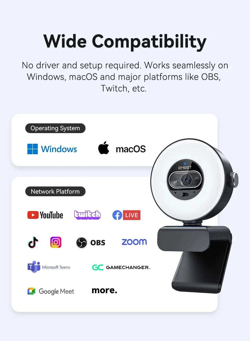 4K Webcam with Ring Light Autofocus 1080P 60FPS USB Camera-S600L 4K Webcam / China Mainland
