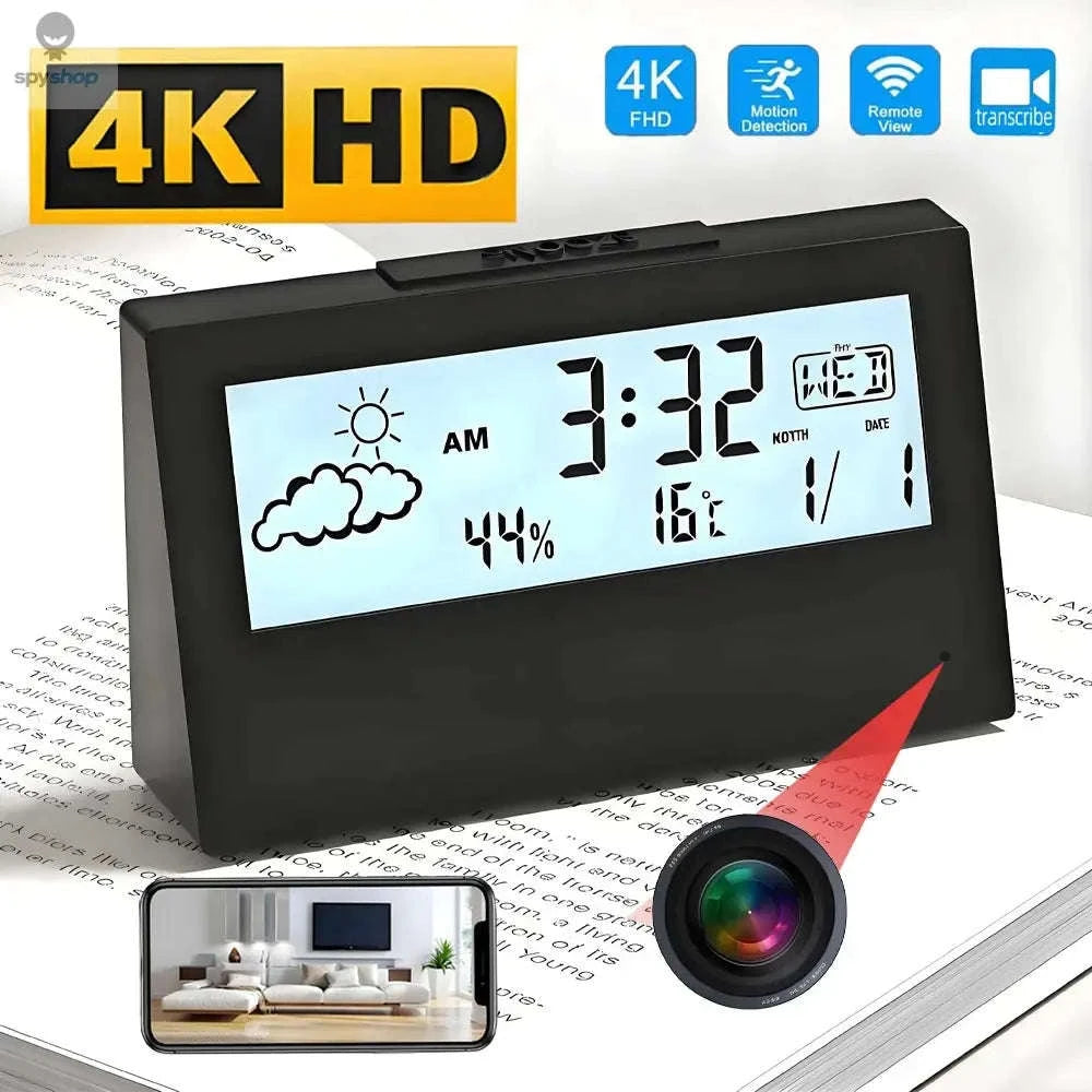 4K WiFi Clock Camera: Mini Wireless Nanny Cam-Black camera / Add 32GB SD card / CHINA