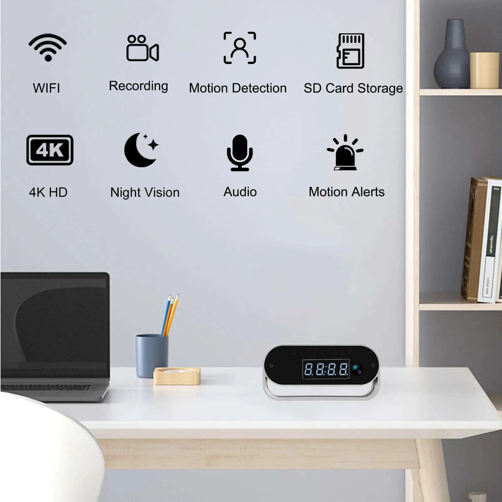 4K WiFi Clock Camera with Night Vision, Motion Alerts & Remote View-GERMANY