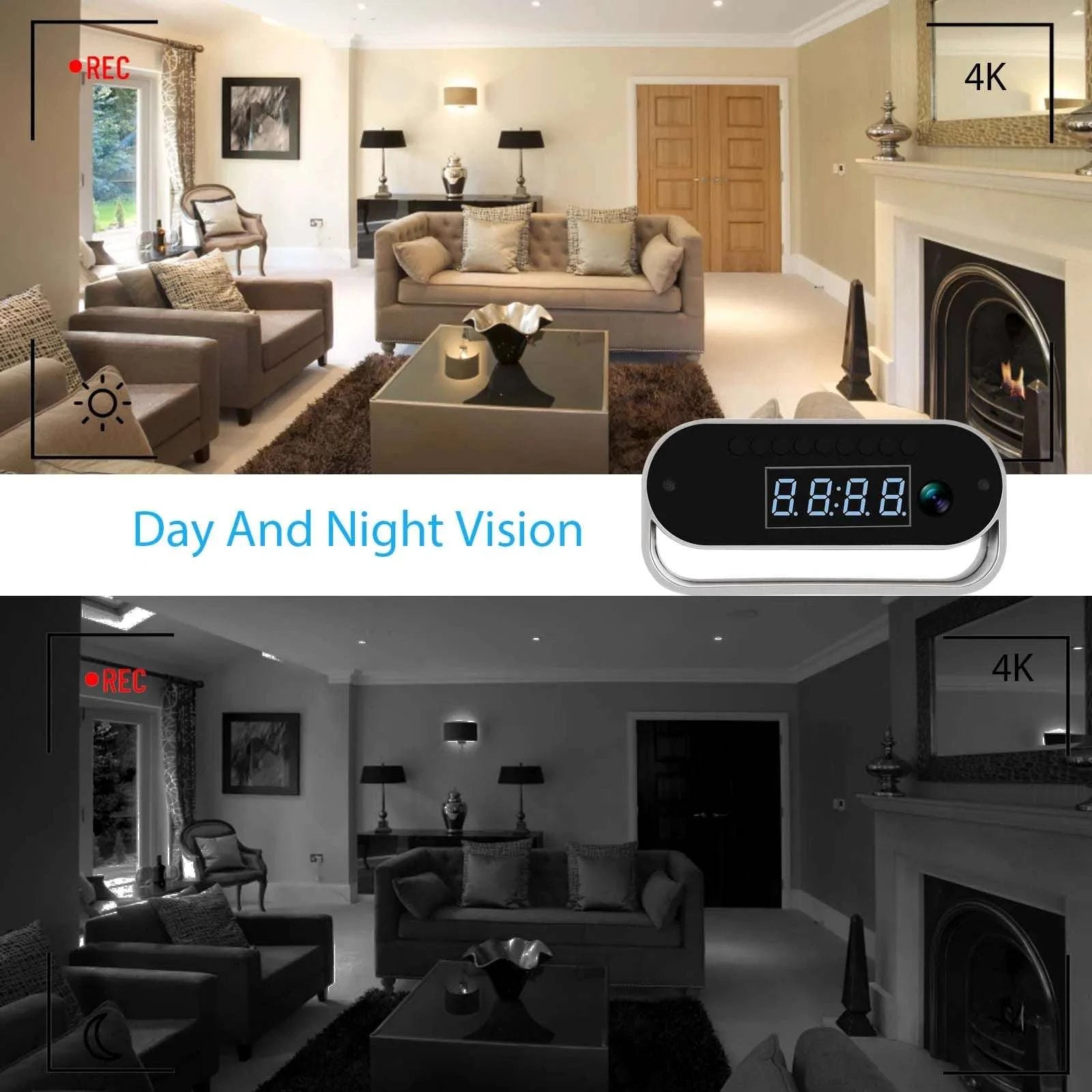 4K WiFi Clock Camera with Night Vision, Motion Alerts & Remote View-GERMANY