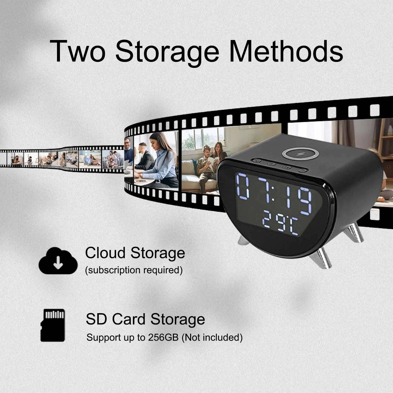 4K WiFi Clock Camera with Wireless Charging and App Control-With 16GB SD card / China Mainland