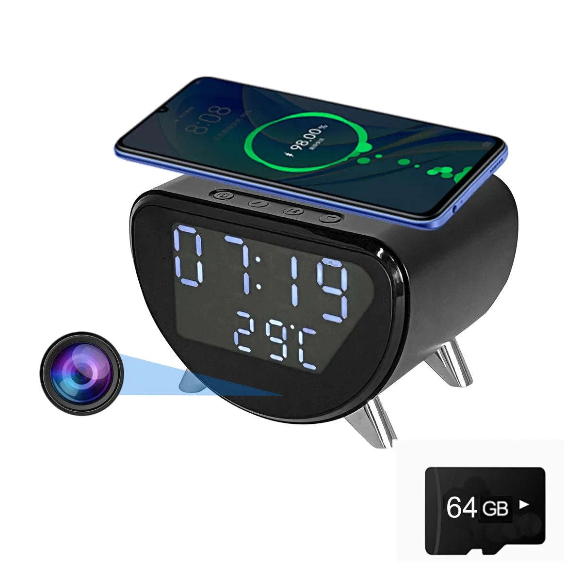 4K WiFi Clock Camera with Wireless Charging and App Control-With 16GB SD card / China Mainland