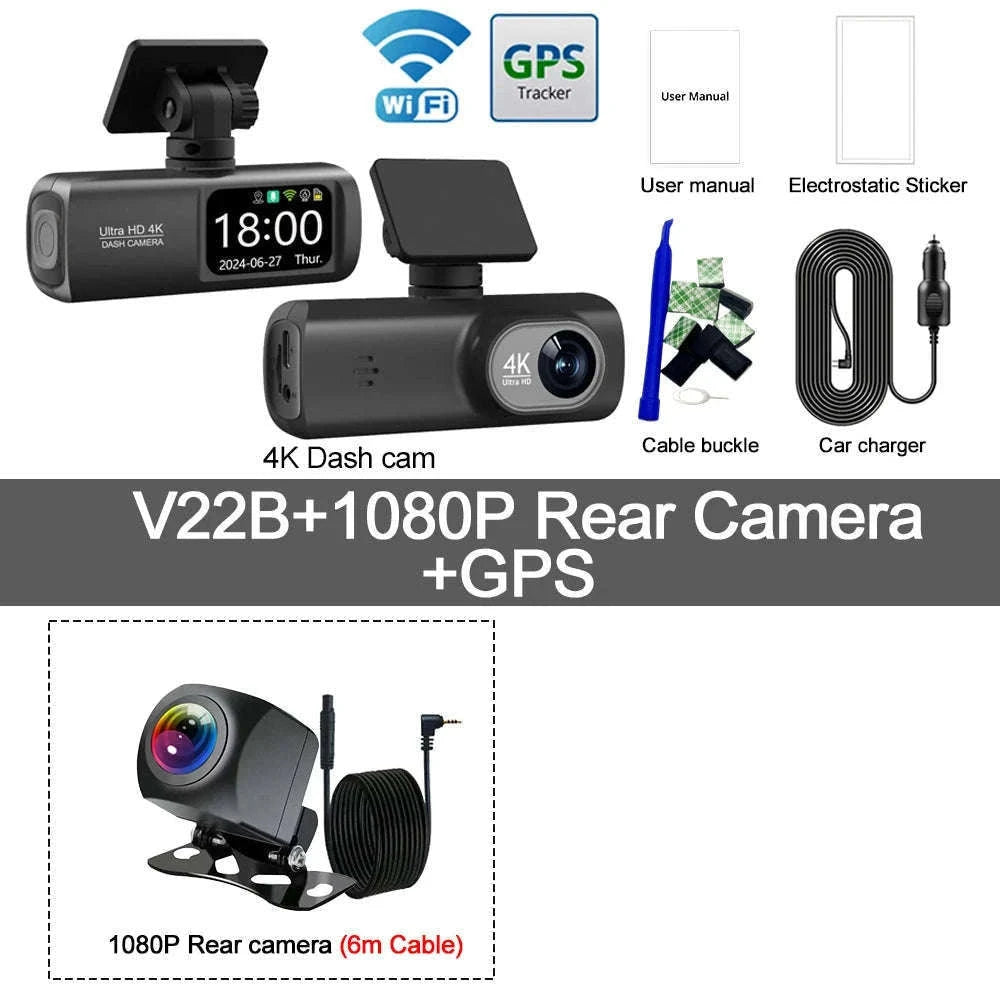 4K WiFi Dual Lens Dash Cam with GPS and Parking Monitor-V22B-GPS / 32G