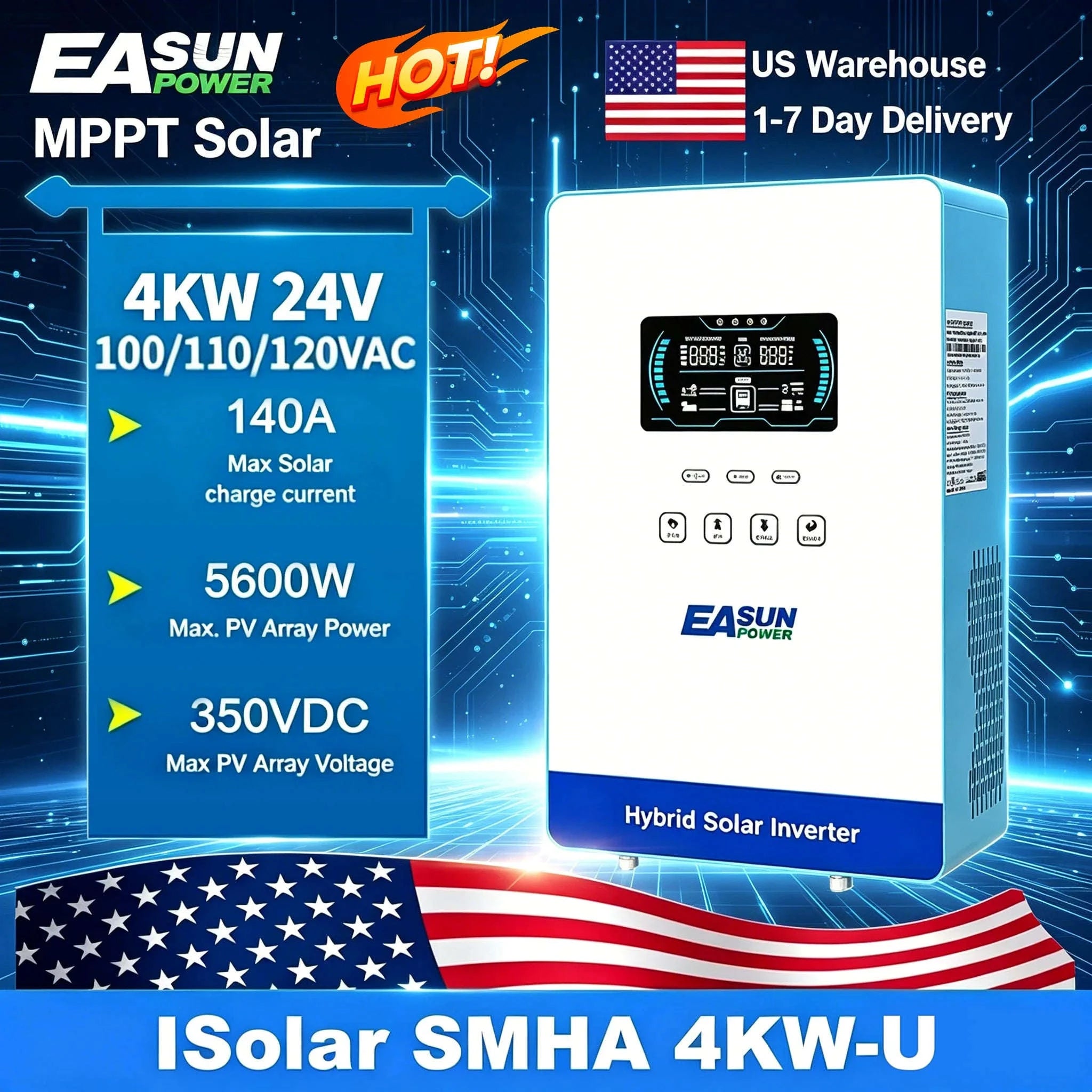 4KW 24V Hybrid Solar Inverter with 140A MPPT-SMHA 4kw / 110V / United States
