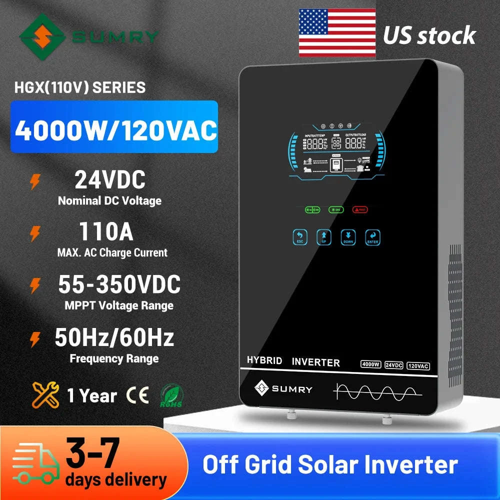 4KW Off Grid Solar Inverter 24V 140A MPPT Pure Sine Wave LCD-4000W 24V / 110-120V / United States