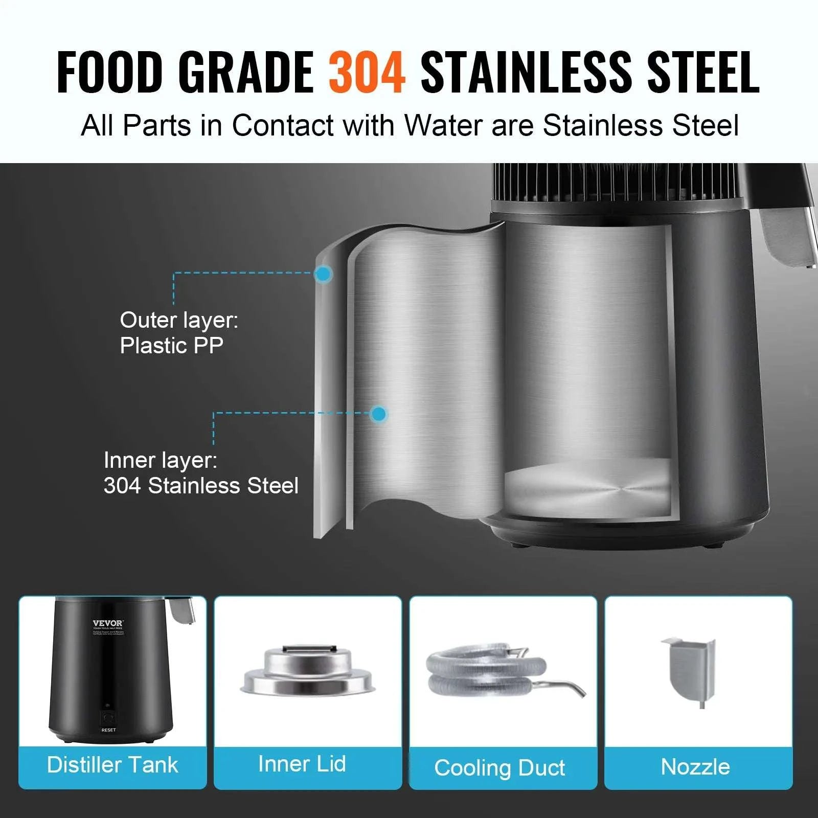 4L Countertop Water Distiller 750W Stainless Steel Purifier-United States