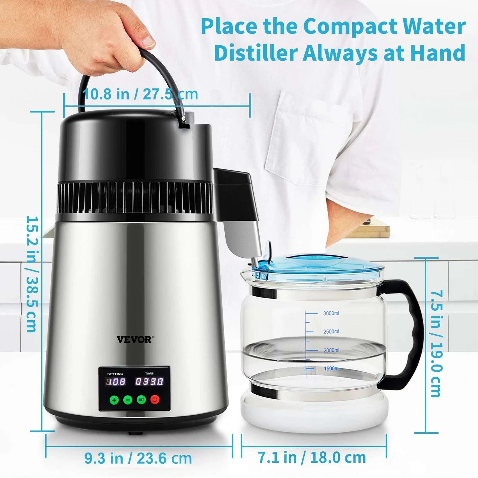 4L Countertop Water Distiller with 5-Stage Filtration & Touch Control-Silver / United States