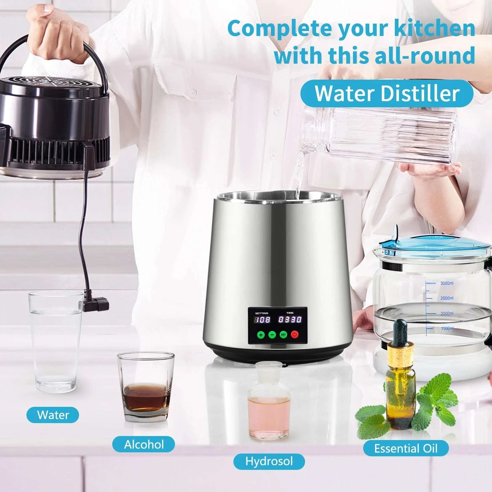 4L Home Water Distiller with Glass Carafe & Touch Display-4L Silver / GERMANY