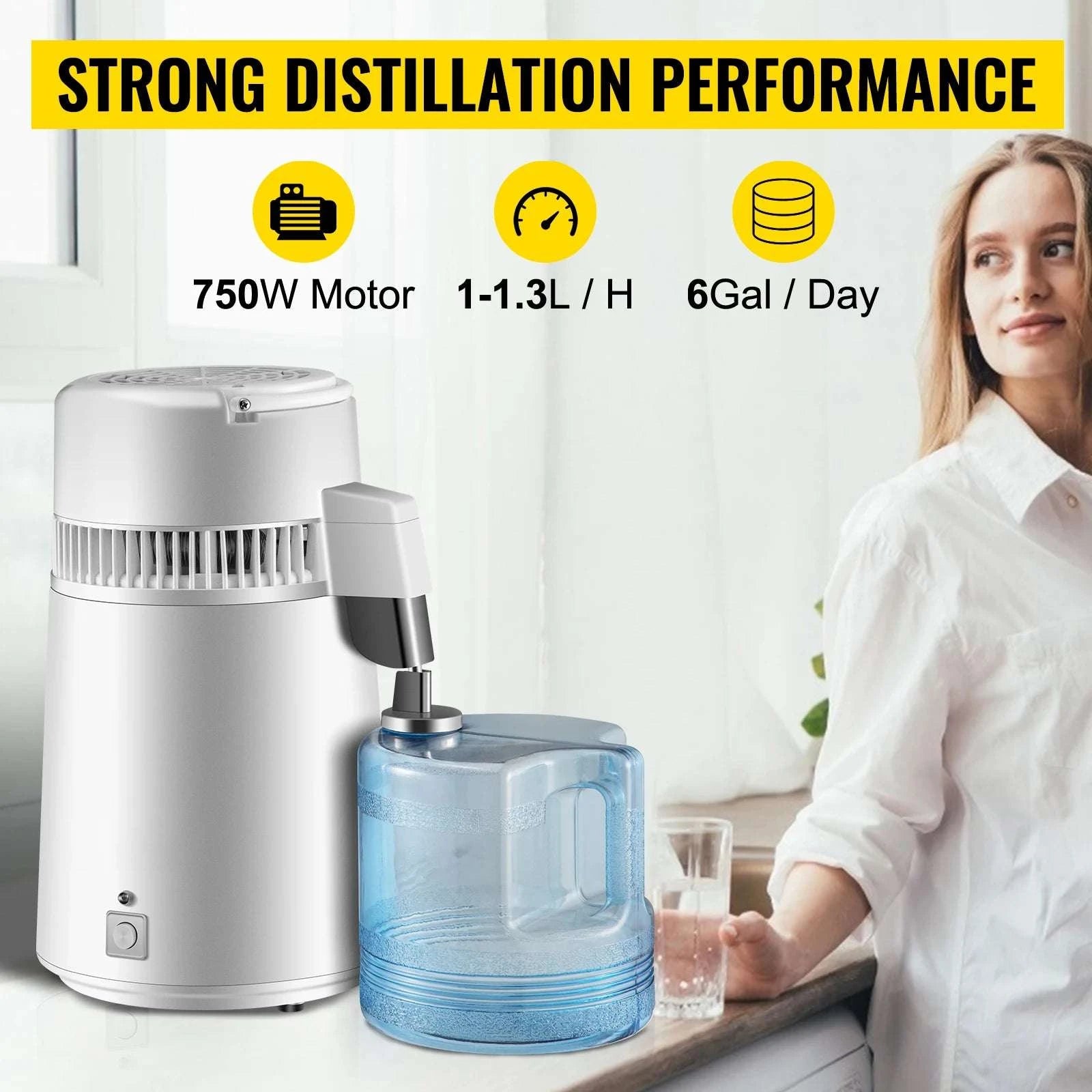 4L Stainless Steel Water Distiller 750W Countertop Purifier-4L / United States
