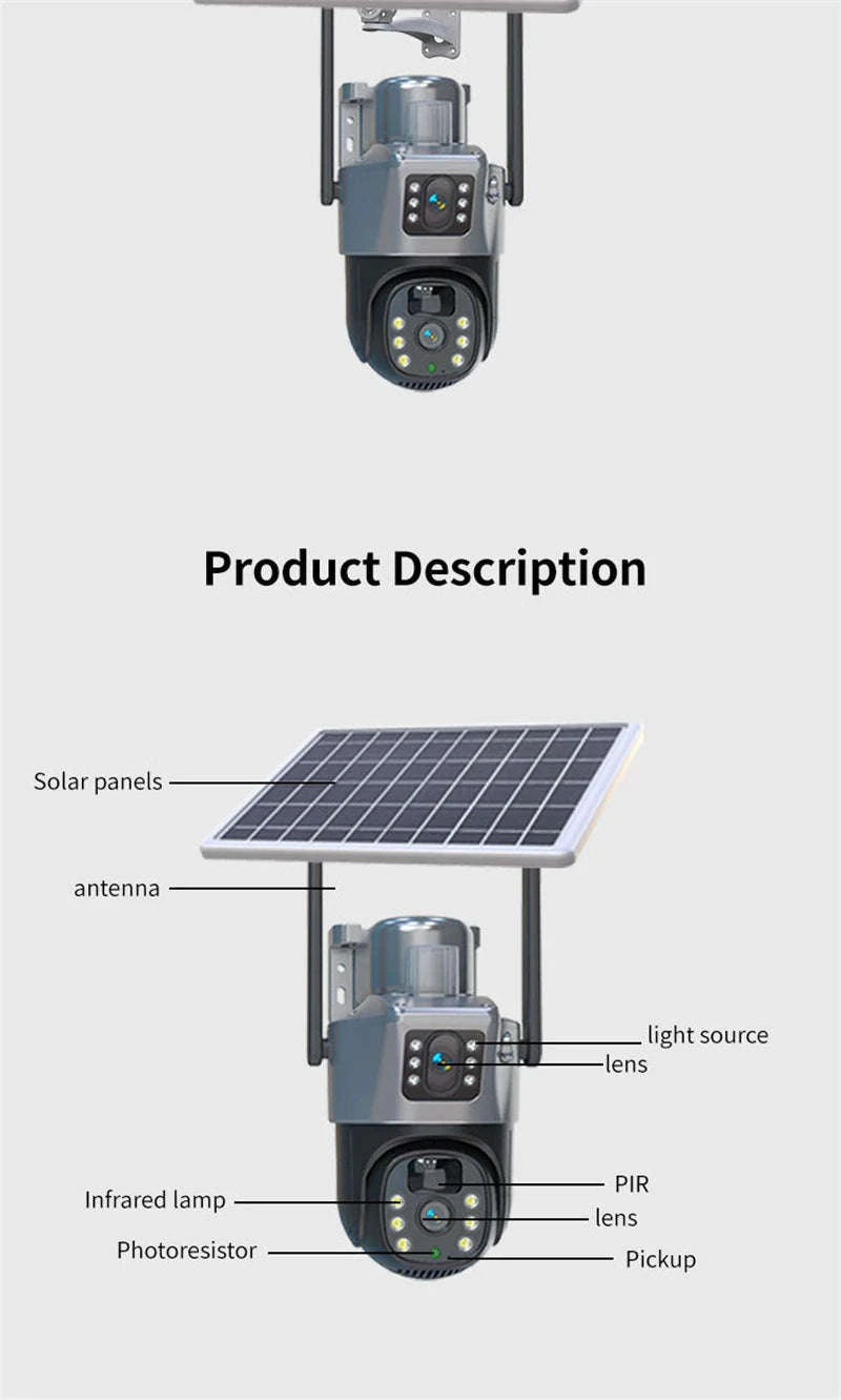 4MP 4G WiFi Solar Outdoor PTZ Security Camera Dual Lens Dual Screen-WIFI Only Camera / Poland
