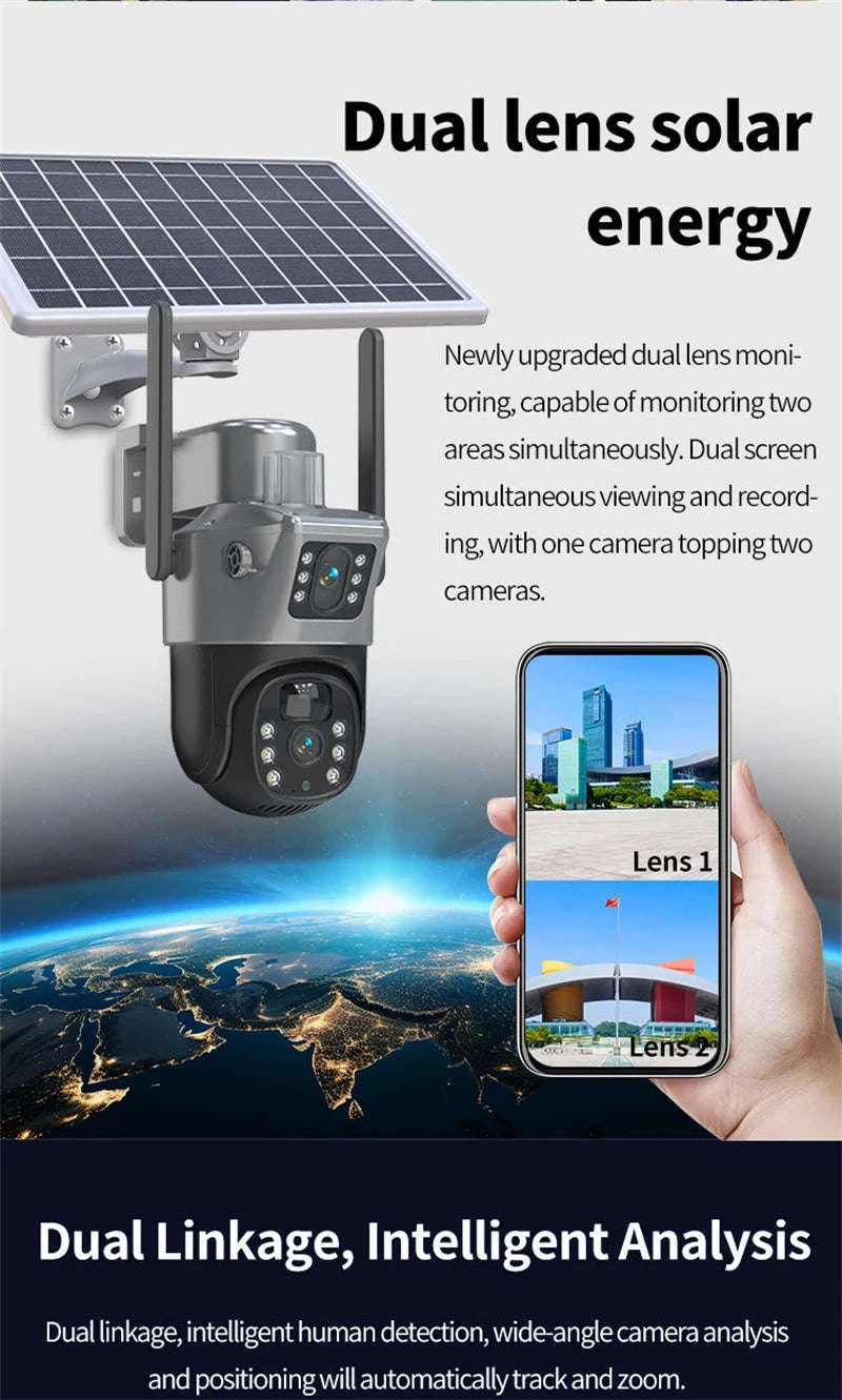 4MP 4G WiFi Solar Outdoor PTZ Security Camera Dual Lens Dual Screen-WIFI Only Camera / Poland