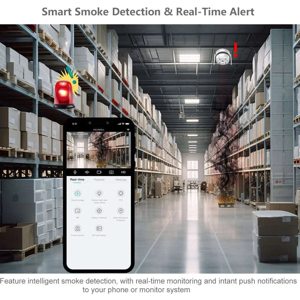 4MP Dual‑Light Two‑Way Audio Smoke Detection Network Camera-4MP WIFI POE 64G