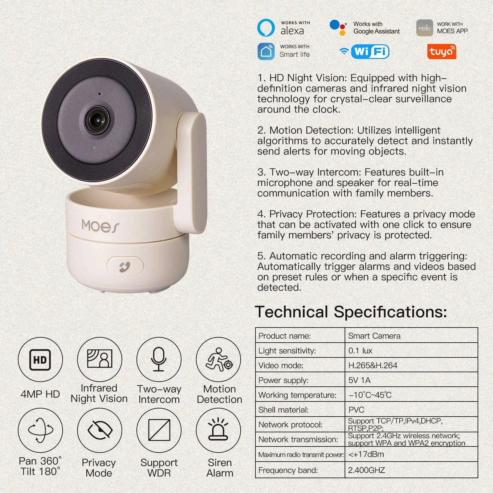 4MP WiFi Indoor Security Camera Pan Tilt Night Vision Motion Detection-Smart Camera 4MP