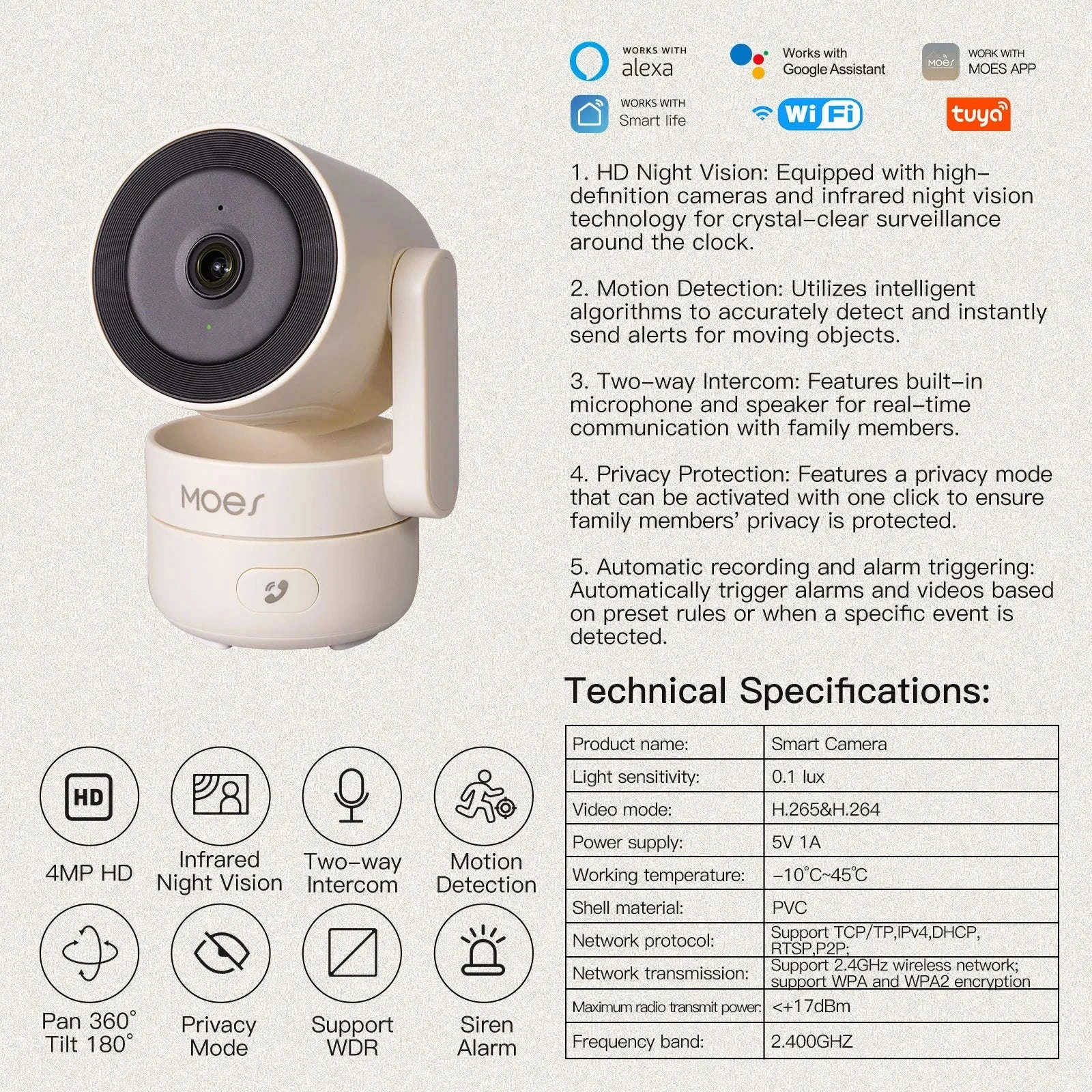 4MP WiFi Indoor Security Camera Pan Tilt Night Vision Motion Detection-Smart Camera 4MP