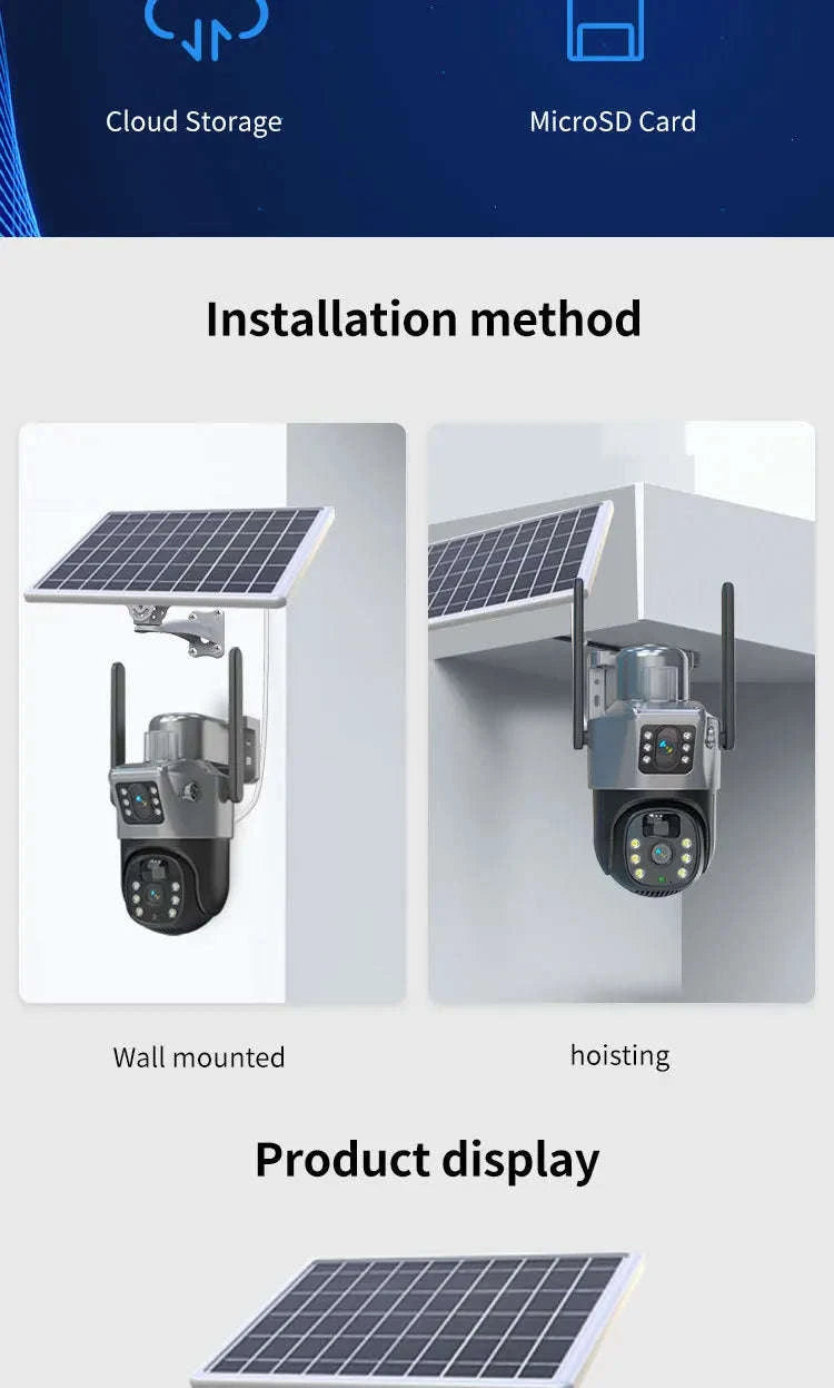 4MP Wireless Security Camera with Solar Panel, PTZ, Dual Lens-4G Ver / Poland