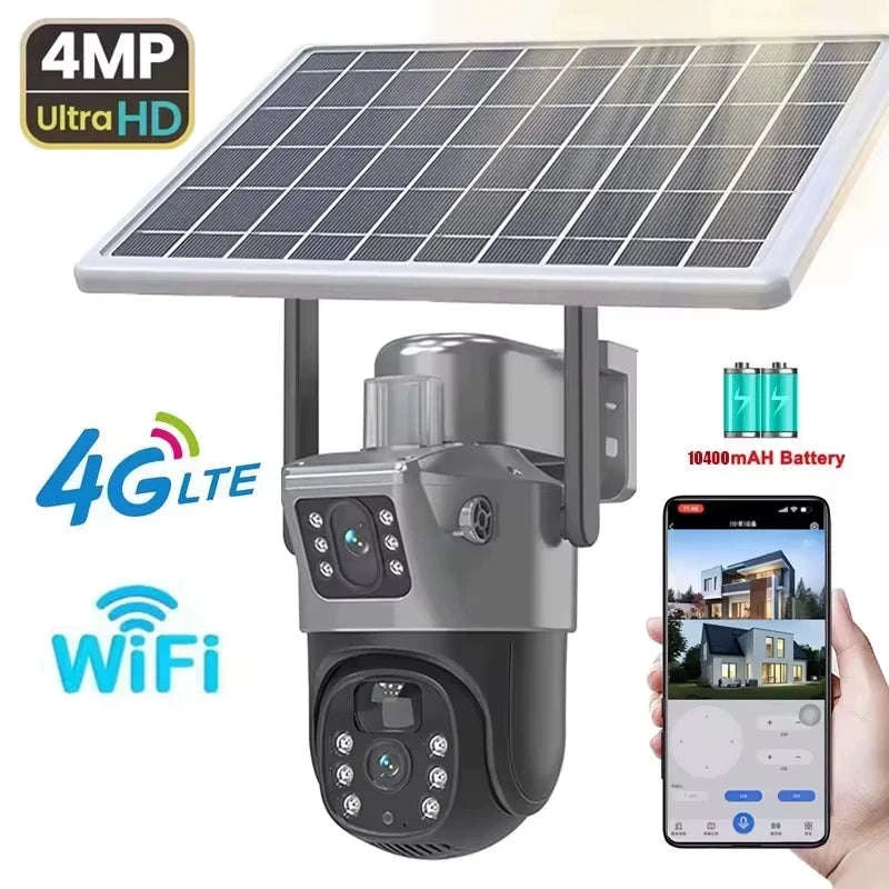4MP Wireless Security Camera with Solar Panel, PTZ, Dual Lens-4G Ver / Poland