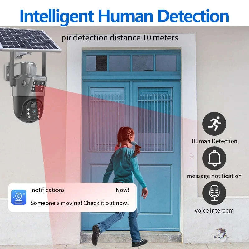 4MP Wireless Security Camera with Solar Power, PTZ, Dual Lens-WIFI / france