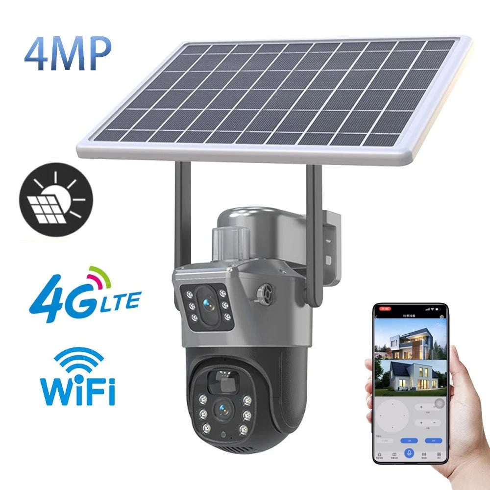 4MP Wireless Security Camera with Solar Power, PTZ, Dual Lens-WIFI / france
