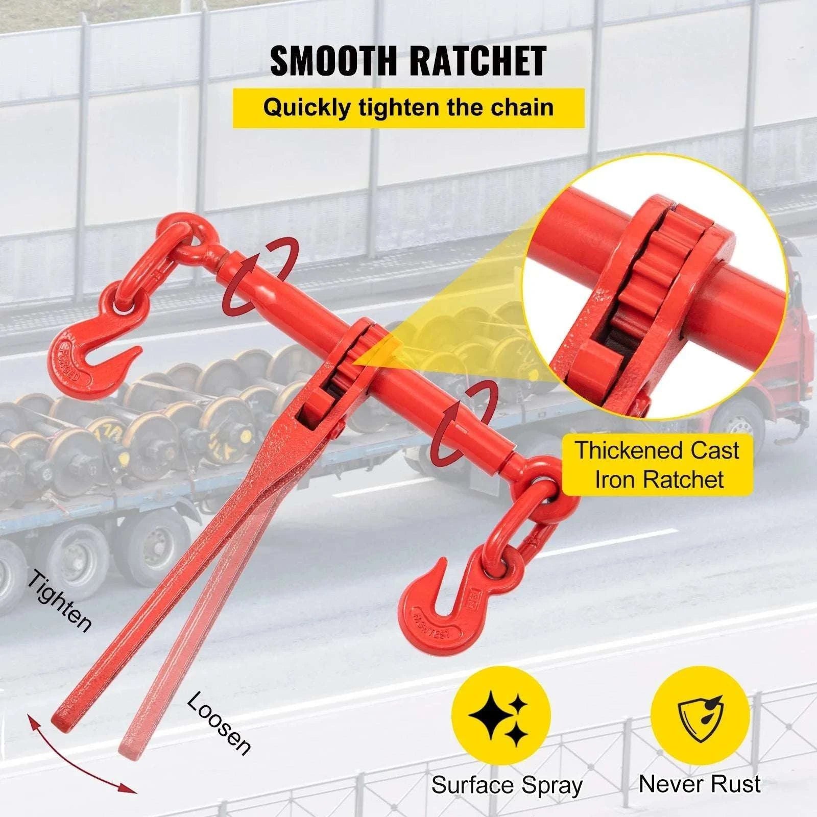 4PCS Chain Load Binder Kit 5/16" 6600 lb Tie Down with Hooks-4PCS / United States
