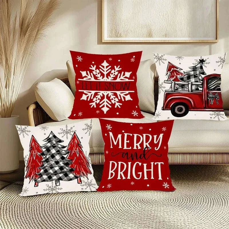 4pcs Christmas Pillow Covers 45x45cm Festive Holiday Decor-4pcs / 45x45cm