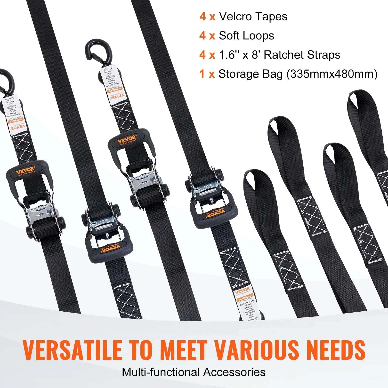 4PCS Ratchet Tie Down Straps with Hooks for Cargo & Motorcycle-1.6 x 8 in / United States