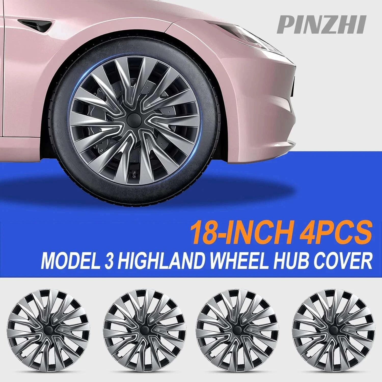 4PCS Tesla Model 3 Highland 18" Wheel Cover Hubcaps Turbine Style-Silver Style / TESLA / Model3 Highland|18Inch 2023-2025