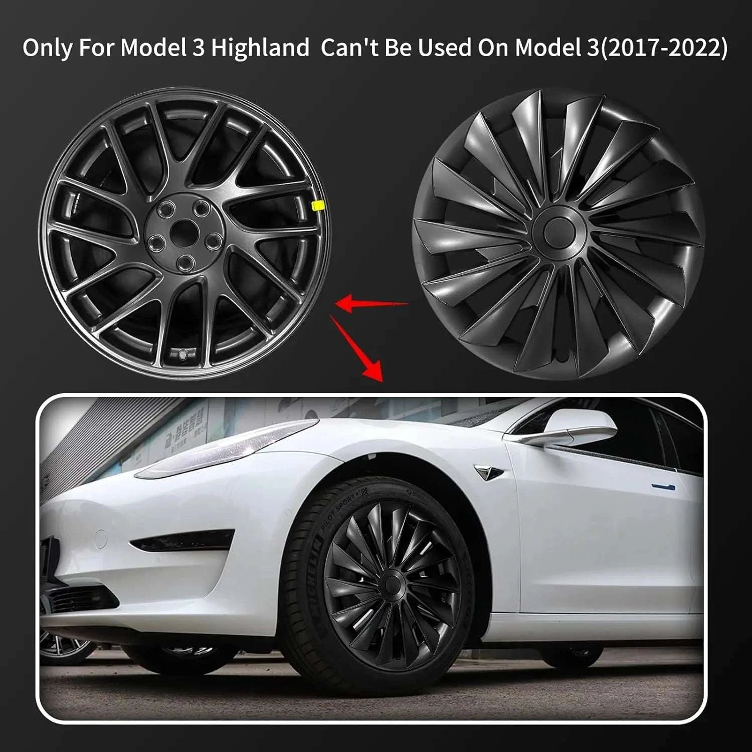 4PCS Tesla Model 3 Highland 18" Wheel Cover Hubcaps Turbine Style-Silver Style / TESLA / Model3 Highland|18Inch 2023-2025