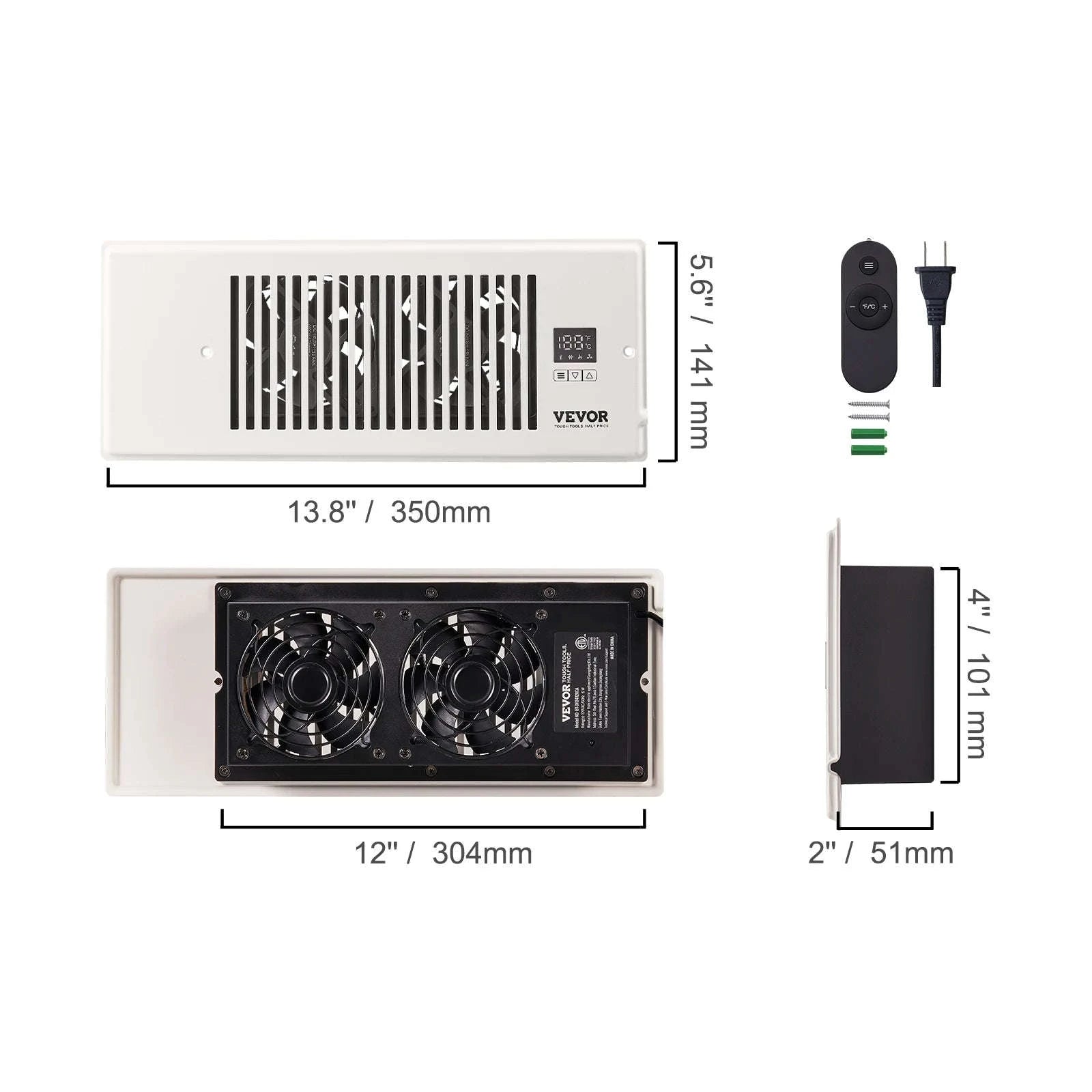 4x12 Register Booster Fan 100CFM with LCD Controller & Remote-White 4x10in / canada