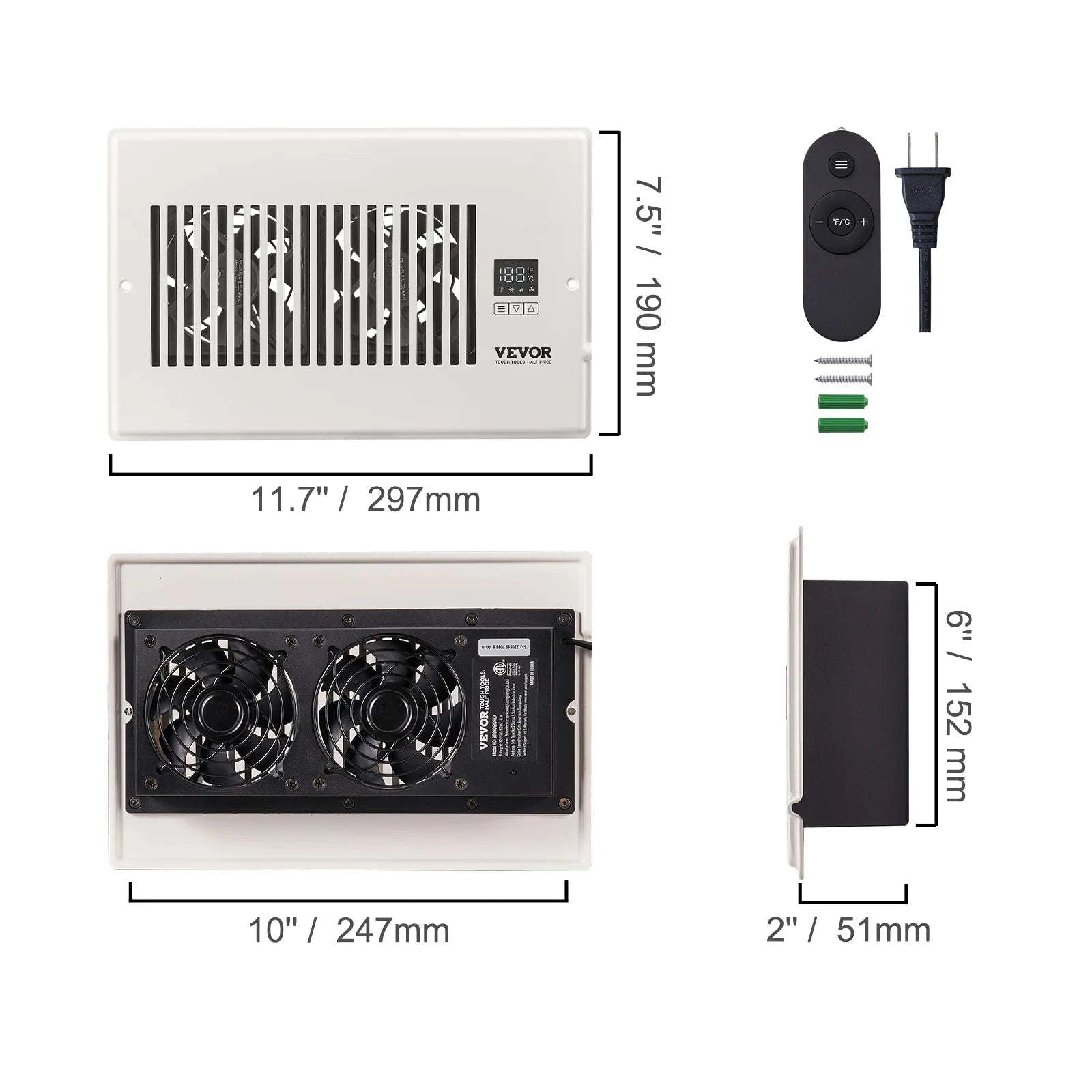 4x12 Register Booster Fan 100CFM with LCD Controller & Remote-White 4x10in / canada