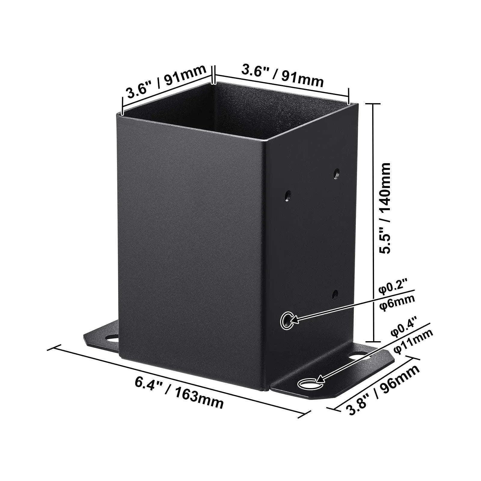 4x4 / 6x6 Post Base Powder-Coated Matte Black Wood Post Brackets-4x4 2pcs / United States