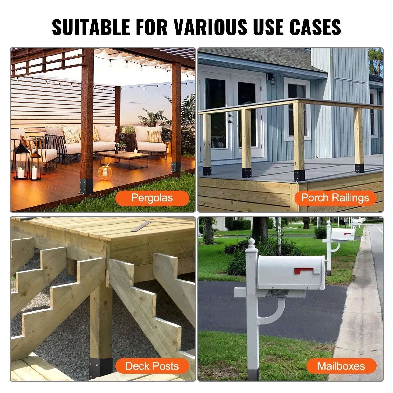 4x4 / 6x6 Post Base Powder-Coated Matte Black Wood Post Brackets-4x4 2pcs / United States