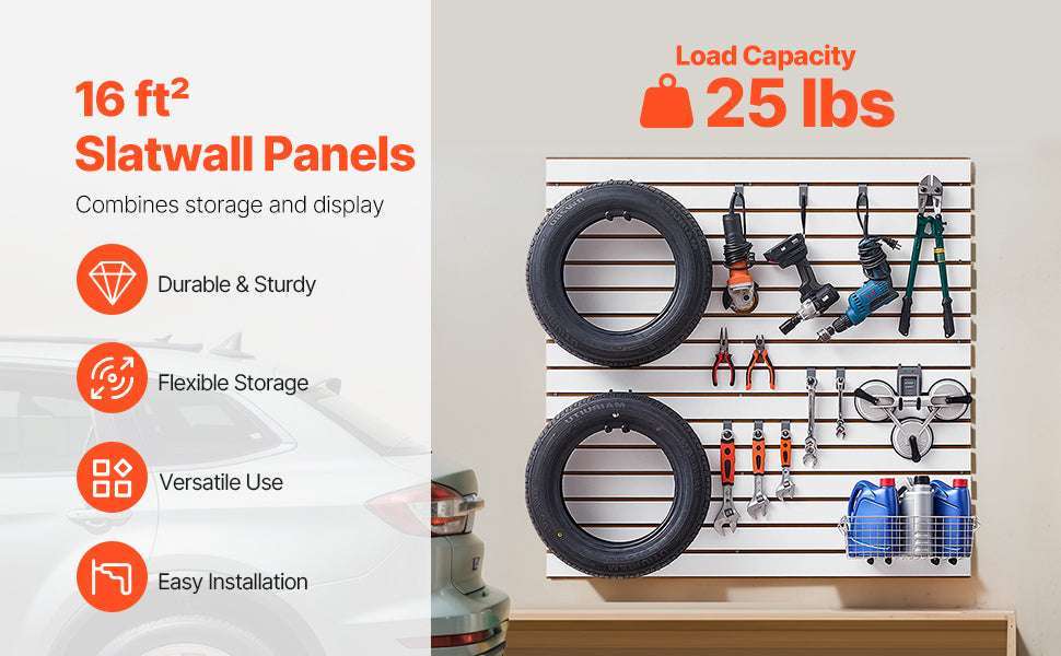 4x4 Ft Slatwall Panel MDF Modular Garage Storage Wall System-United States