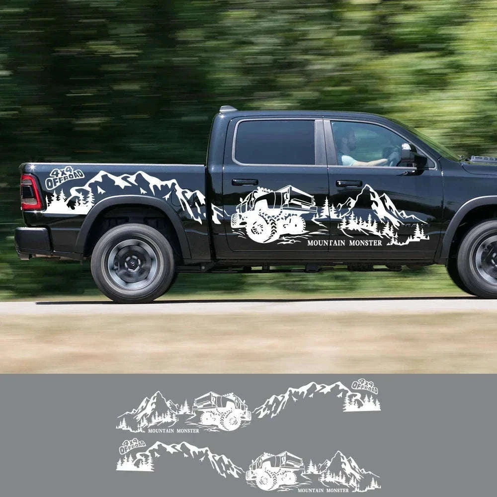 4X4 Off Road Mountain Car Side Sticker-Glossy Red / 320x65.4cm