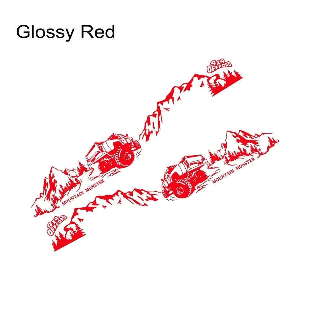 4X4 Off Road Mountain Car Side Sticker-Glossy Red / 320x65.4cm