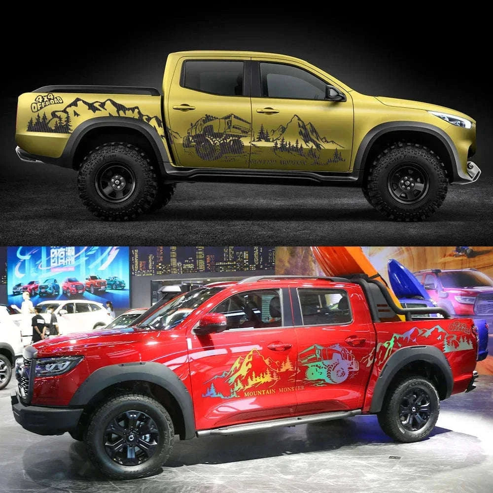 4X4 Off Road Mountain Car Side Sticker-Glossy Red / 320x65.4cm