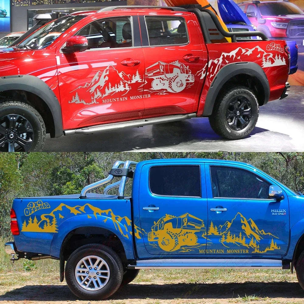 4X4 Off Road Mountain Car Side Sticker-Glossy Red / 320x65.4cm