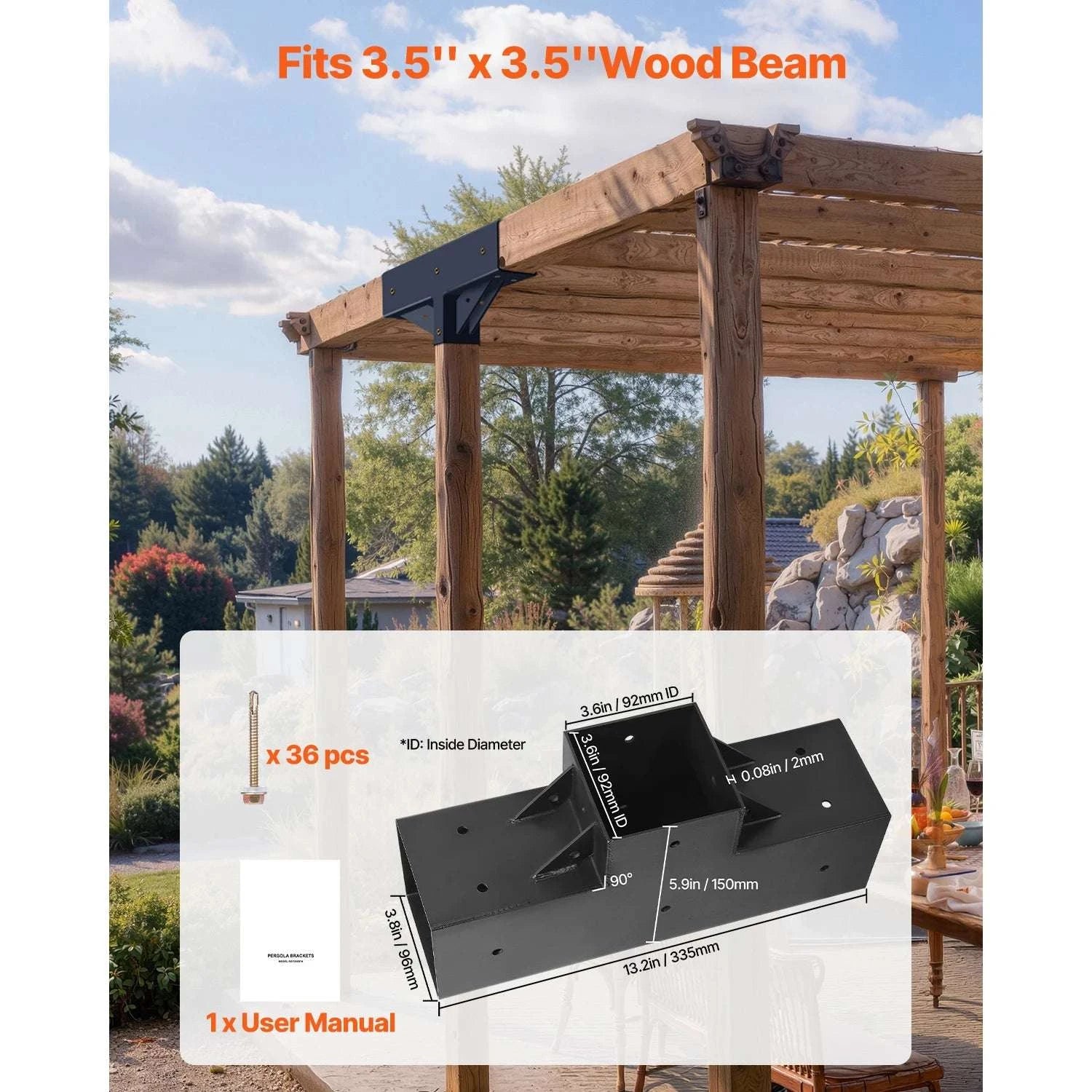 4x4 Pergola T-Bracket Kit 2-Pack for 3.5x3.5 Wood Beams-2 pcs 4x4 inch / 8 inch / United States