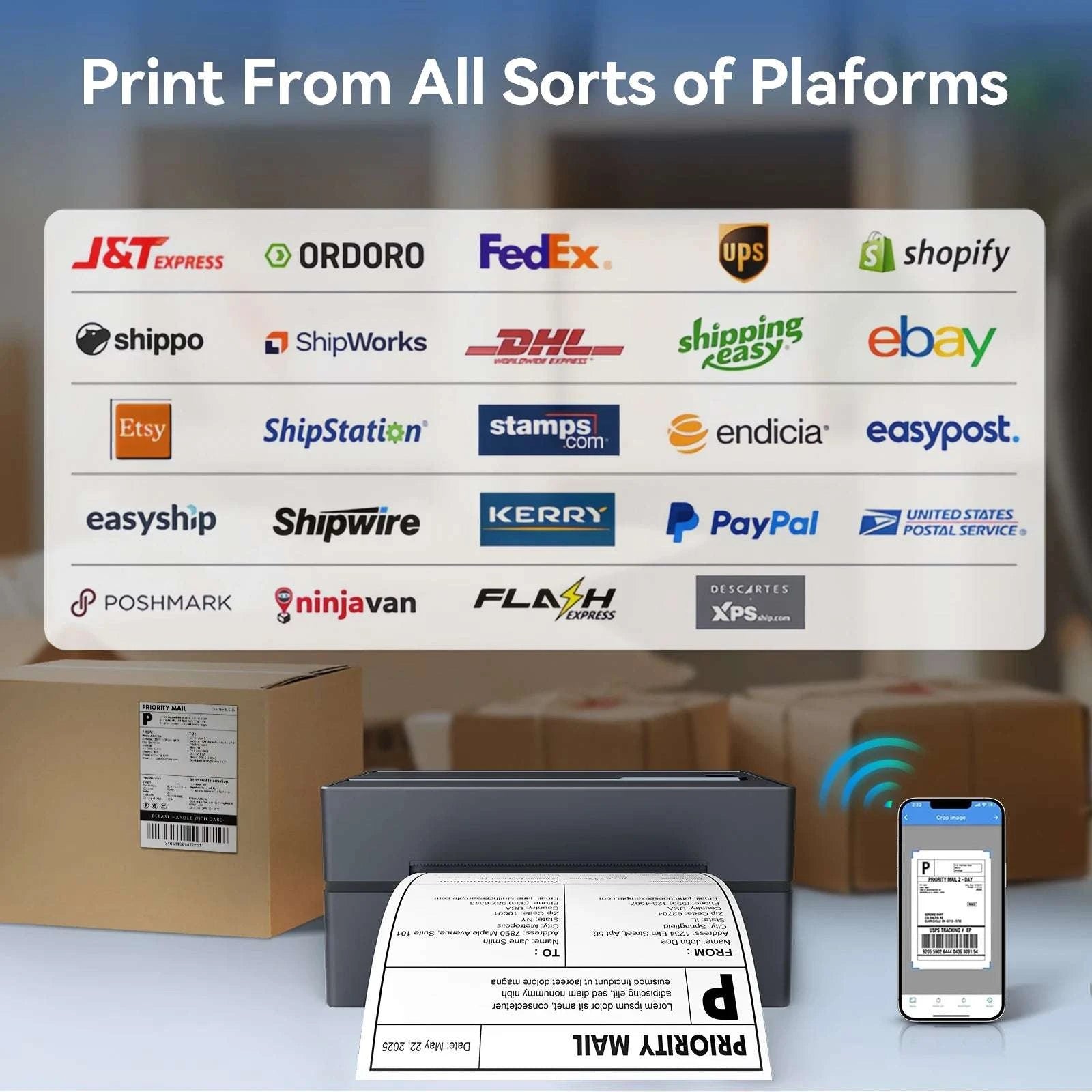 4x6 Thermal Label Printer No Ink Bluetooth USB 203 DPI Fast Print-Black color / United States